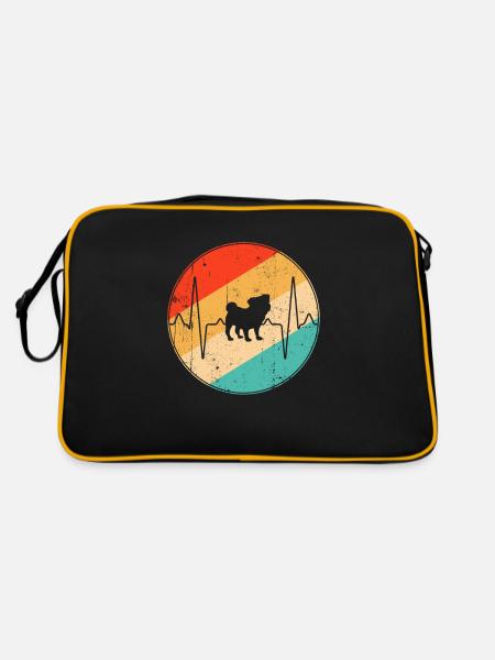 Mops Retro Herzschlag - Retro Tasche - Schwarz/Gold - Hinten