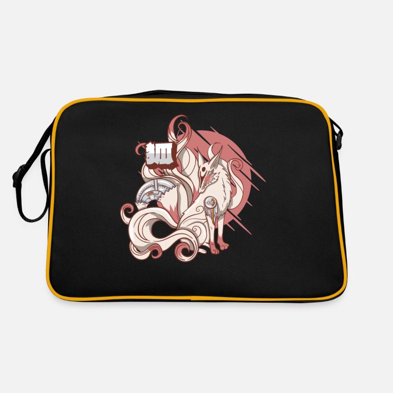 Cyborg Kitsune Neunschwänziger Fuchs Cyber-Ästheti - Retro Tasche - Schwarz/Gold