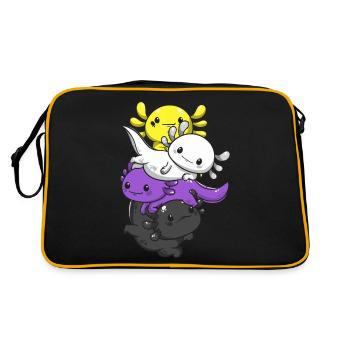 Nichtbinärer Stolz Kawaii Axolotl Haufen Nichtbinä - Retro Tasche - Schwarz/Gold - Hinten