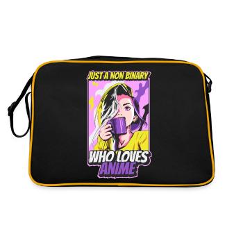 Lustiges nicht-binäres Anime-Mädchen Nur ein nicht - Retro Tasche - Schwarz/Gold - Hinten