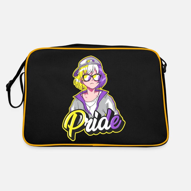 Nonbinary Stolz Japanisch Cool Anime Mädchen Non B - Retro Tasche - Schwarz/Gold