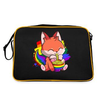 Gay Pride Kawaii Fox Ramen Noodles Rainbow Fla - Retro Bag - black/gold - Back