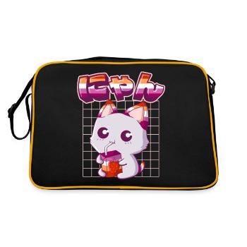 Lesbian Pride Gay Kawaii Cat Fraise - Sac Retro - noir/or - Dos