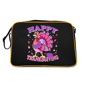 Female Turkey Happy Thanksgiving - Retro Bag - black/gold - Back