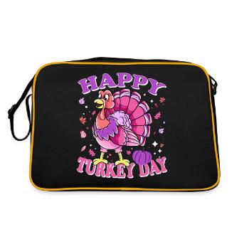 Thanksgiving Female Turkey Happy Turkey Day - Retro Tasche - Schwarz/Gold - Hinten