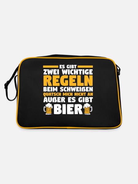 Schweißen Metallbau Metallbauer Bier Schweißer - Retro Tasche - Schwarz/Gold - Hinten