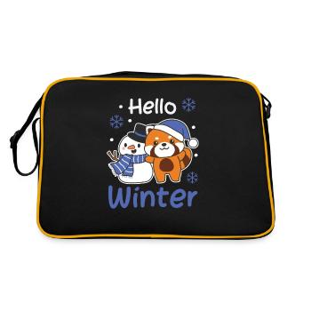 Roter Panda Hello Winter schneemann schnee - Retro Tasche - Schwarz/Gold - Hinten