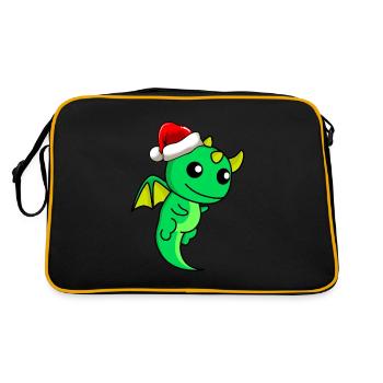 Drache Comic Weihnachten - Retro Tasche - Schwarz/Gold - Hinten