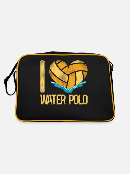 Water Polo Heart Vintage I Love - Retro Tasche - Schwarz/Gold - Hinten