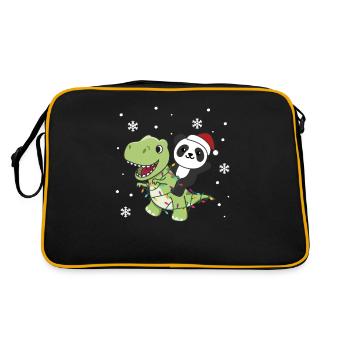 Panda Trex Christmas Snow Winter Animals - Retro Bag - black/gold - Back