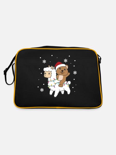 Quokka Lama Alpaka Weihnachten Winter Tiere - Retro Tasche - Schwarz/Gold - Hinten