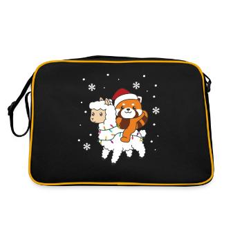 Red Panda Llama Christmas Snow Winter Animals - Retro Bag - black/gold - Back
