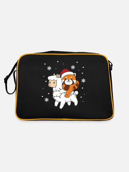 Red Panda Llama Christmas Snow Winter Animals - Retro Bag - black/gold - Back