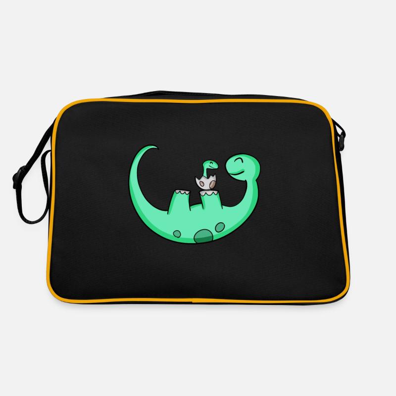 Dinosaurier mit Baby Dinosaurier - Retro Tasche - Schwarz/Gold