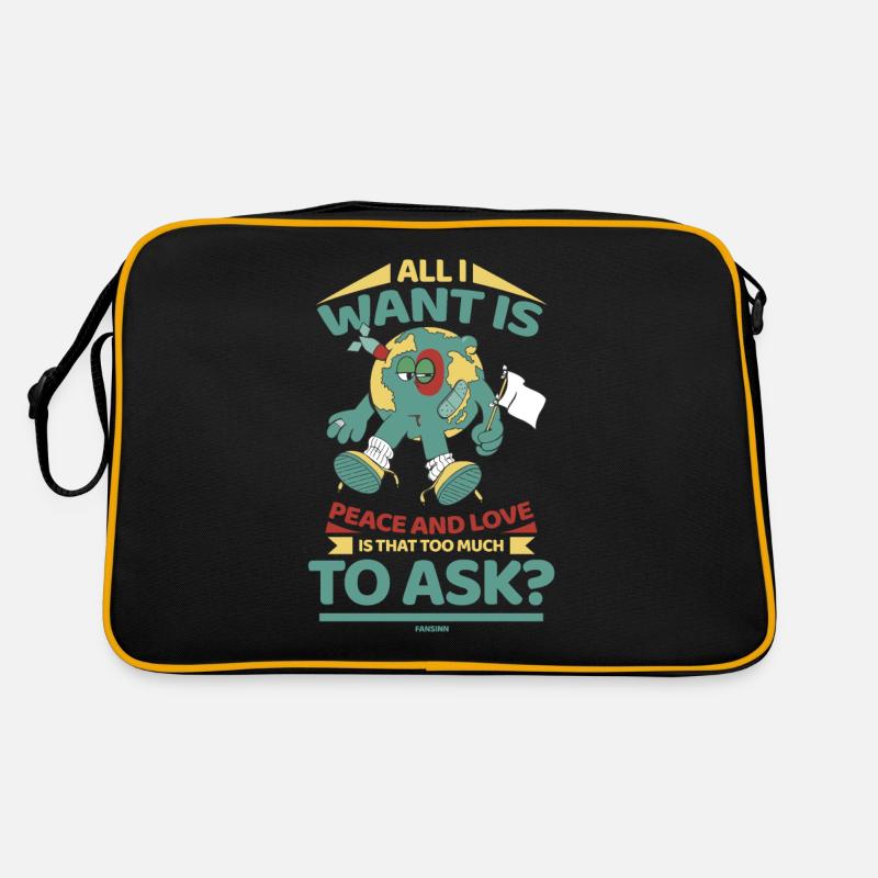 Die Erde möchte den Weltfrieden - Retro Tasche - Schwarz/Gold
