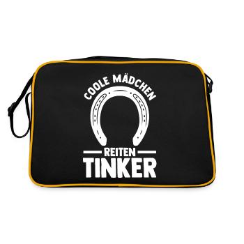 Pferd Reitsport Reiten Pferdesport Tinker - Retro Tasche - Schwarz/Gold - Hinten
