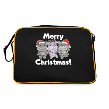 Hippo Christmas Animals Cute Hippos Merry Christmas - Retro Bag - black/gold - Back