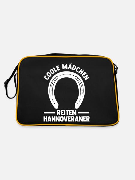Pferd Reitsport Reiten Pferdesport Hannoveraner - Retro Tasche - Schwarz/Gold - Hinten