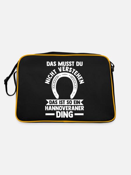Pferd Reitsport Reiten Pferdesport Hannoveraner - Retro Tasche - Schwarz/Gold - Hinten