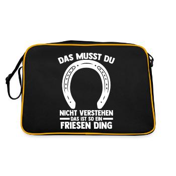 Pferd Reitsport Reiten Pferdesport Friese - Retro Tasche - Schwarz/Gold - Hinten