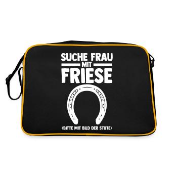 Pferd Reitsport Reiten Pferdesport Friese - Retro Tasche - Schwarz/Gold - Hinten