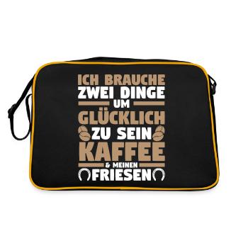 Pferd Reitsport Reiten Pferdesport Kaffee Friese - Retro Tasche - Schwarz/Gold - Hinten