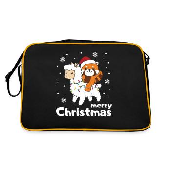 Red Panda Llama Christmas Snow Winter Animals - Retro Bag - black/gold - Back