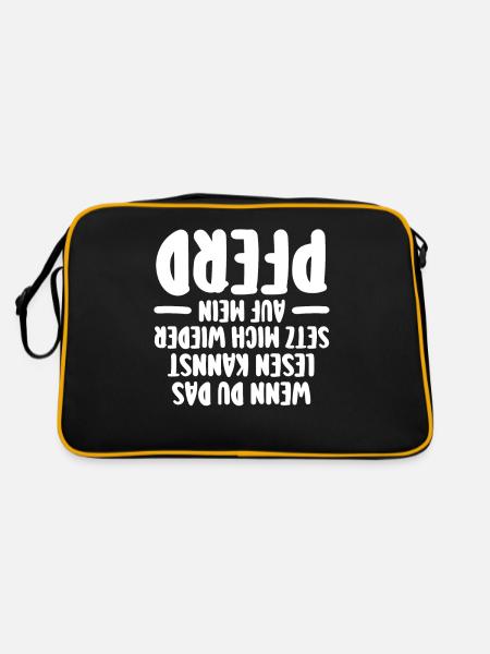 Reiten Reiter Pferd Pferde - Retro Tasche - Schwarz/Gold