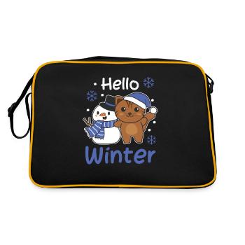 Katze Hello Winter schneemann schnee weihnachten - Retro Tasche - Schwarz/Gold - Hinten