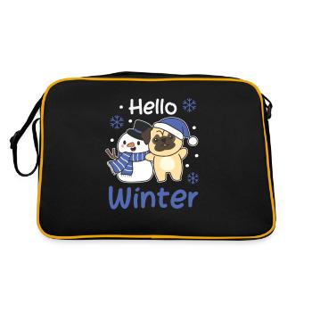 Mops Hello Winter schneemann schnee weihnachten - Retro Tasche - Schwarz/Gold - Hinten
