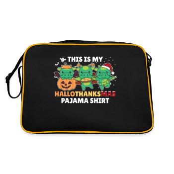 Hallothanksmas Pajama Shirt Drache Weihnachtstier - Retro Tasche - Schwarz/Gold - Hinten