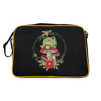 Cottagecore Esthétique Kawaii Frog Thé Champignon - Sac Retro - noir/or - Dos