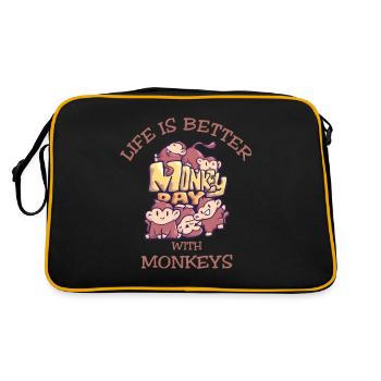 Affenspruch Life Is Better With Monkeys - Retro Tasche - Schwarz/Gold - Hinten