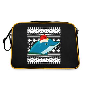 Ugly Christmas Sweater Tshirt Weihnachten Delfin - Retro Tasche - Schwarz/Gold - Hinten