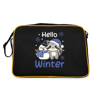 Waschbär Hello Winter schneemann weihnachten - Retro Tasche - Schwarz/Gold - Hinten