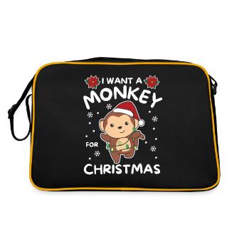 I want a monkey for Christmas cute monkeys - Retro Bag - black/gold - Back