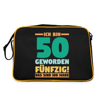 Fünfzig Fünfzigster 50 Jahre Geburtstag - Retro Tasche - Schwarz/Gold - Hinten