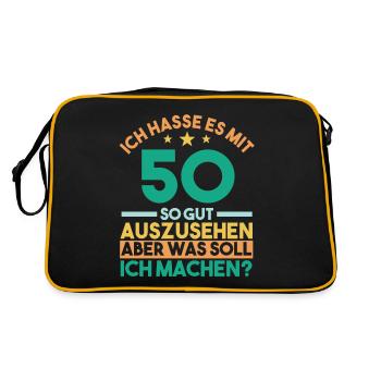 Fünfzig Fünfzigster 50 Jahre Geburtstag - Retro Tasche - Schwarz/Gold - Hinten
