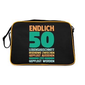 Fünfzig Fünfzigster 50 Jahre Geburtstag - Retro Tasche - Schwarz/Gold - Hinten