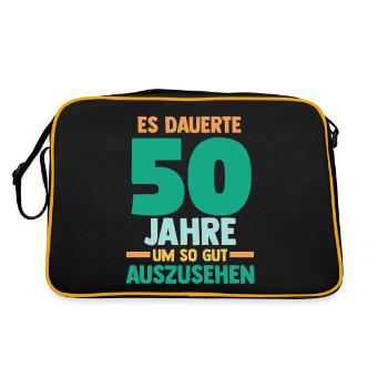 Fünfzig Fünfzigster 50 Jahre Geburtstag - Retro Tasche - Schwarz/Gold - Hinten