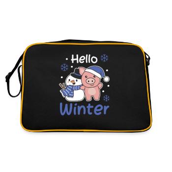 Schwein Hello Winter schneemann schnee weihnachten - Retro Tasche - Schwarz/Gold - Hinten