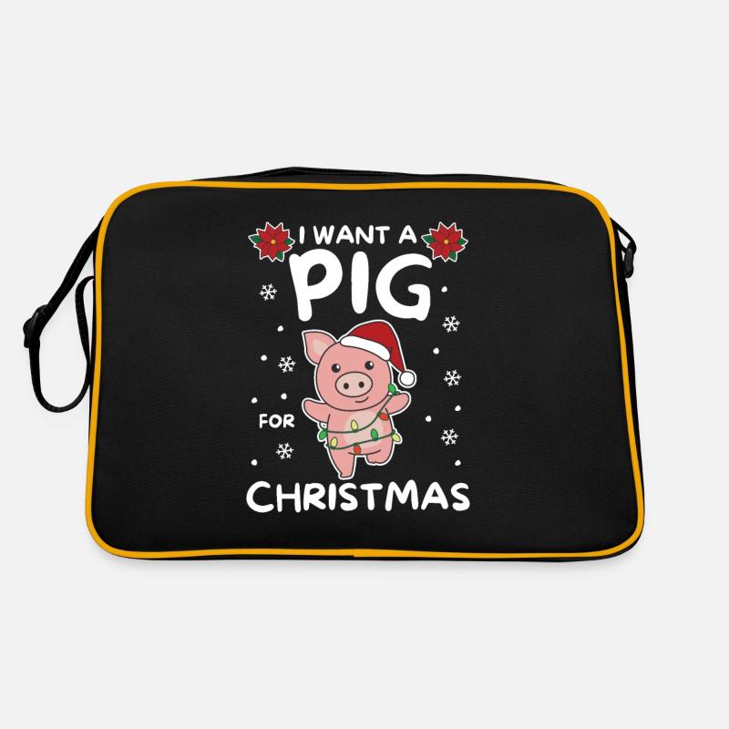 Ich will ein Schwein zu Weihnachten süße Schweine Retro Tasche
