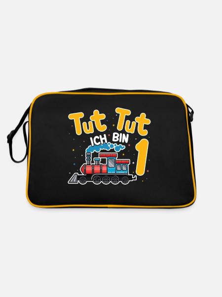 1. Geburtstag, 1 Jahr Züge Lok Kids, Boy Junge Zug - Retro Tasche - Schwarz/Gold - Hinten