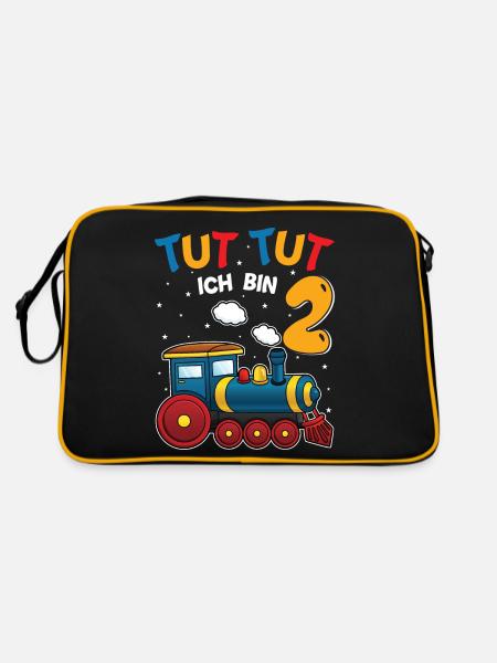 2. Geburtstag, 2 Jahre Züge! Kids, Boy Junge Zug - Retro Tasche - Schwarz/Gold - Hinten