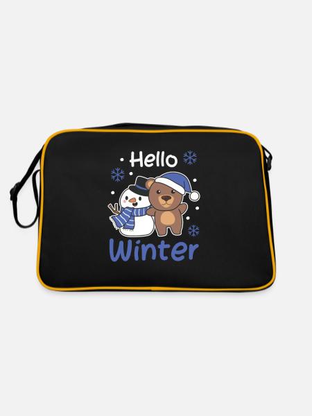 Bär Hello Winter schneemann schnee weihnachten - Retro Tasche - Schwarz/Gold - Hinten