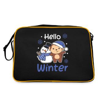 Affe Hello Winter schneemann schnee weihnachten - Retro Tasche - Schwarz/Gold - Hinten