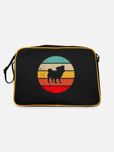 Mops Retro - Retro Tasche - Schwarz/Gold - Hinten
