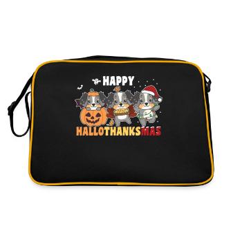 Happy Hallothanksmas Australian Shepherd - Retro Tasche - Schwarz/Gold - Hinten