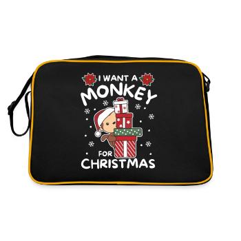 I want a monkey for Christmas cute monkeys - Retro Bag - black/gold - Back