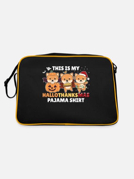 Hallothanksmas Pajama Shirt Shiba Inu Weihnachten - Retro Tasche - Schwarz/Gold - Hinten